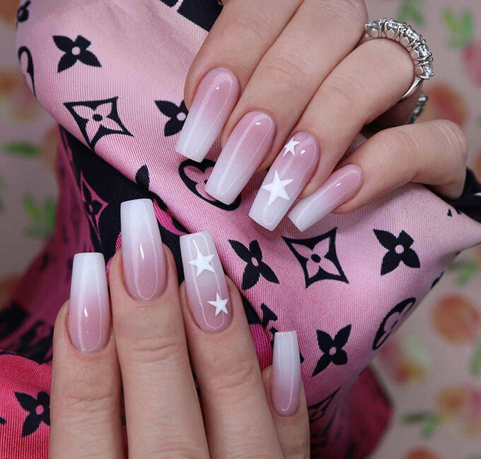 Pink Mix White Acrylic Nails